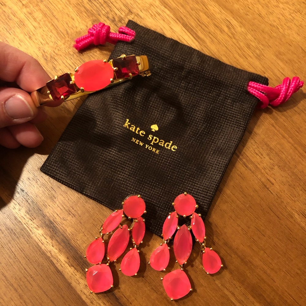 Kate Spade pink earrings and bracelet set.
